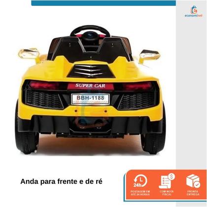 Imagem de Carrinho Elétrico Infantil Esportivo Carro Motorizado Mini Veículo Crianças 6V Bivolt Controle Remoto Usb Luzes e Som Até 25 Kg 2 Lugares Conversível