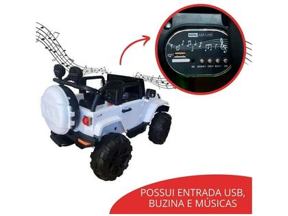 Imagem de Carrinho Elétrico Infantil Jeep Branco Música Luzes 12v Com Controle Remoto