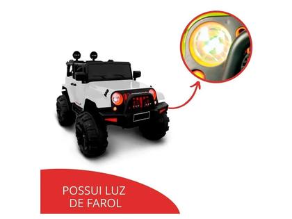 Imagem de Carrinho Elétrico Infantil Jeep Branco Música Luzes 12v Com Controle Remoto