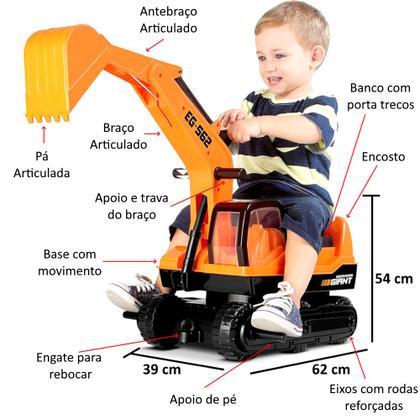 Imagem de Carrinho Infantil Escavadeira de Montar Pá Móvel até 50kg