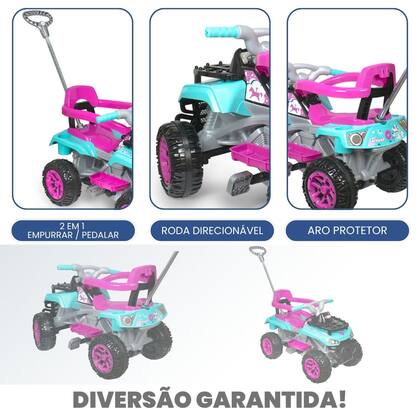 Imagem de Carrinho Infantil Passeio e Pedal com Haste Direcionavel