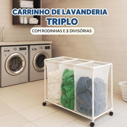 Imagem de Carrinho Lavanderia Pousada com 3 Cestos de Roupas Rodinhas