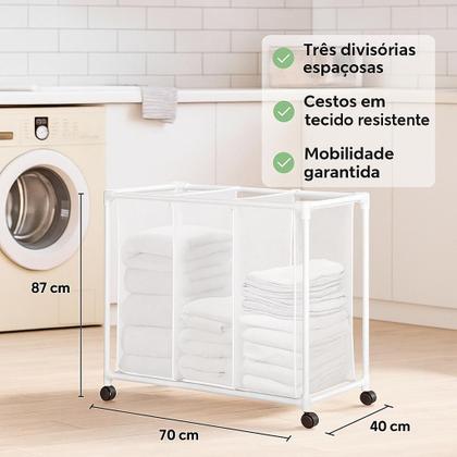 Imagem de Carrinho Lavanderia Pousada com 3 Cestos de Roupas Rodinhas