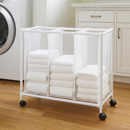 Imagem de Carrinho Lavanderia Pousada com 3 Cestos de Roupas Rodinhas