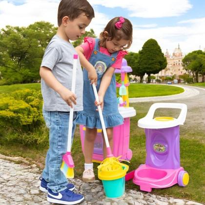 Imagem de Carrinho Limpeza Infantil Brinquedo Cleaning Trolley Colorido Presente Unissex Educativo