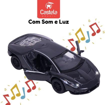 Imagem de Carrinho Miniatura Preto Pull Back 1:32 C/ Som e Luz - Castela Brasil