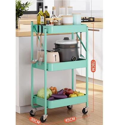 Imagem de Carrinho Multiuso 3 Cesto Vazado Organizador Dobravel Compacto Em Aço Verde Salao Cabelereiro