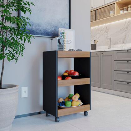 Imagem de Carrinho Multiuso Gourmet Buffet com Rodinhas Bar Aparador Organizador com 3 Prateleiras