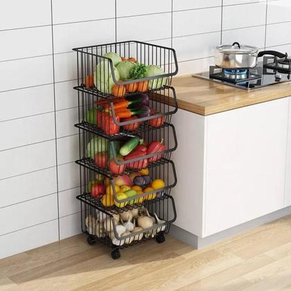 Imagem de Carrinho Multiuso Organizador 5 Prateleiras Fruteira Escritorio Sala Em Aço Auxiliar Brinquedos Preto