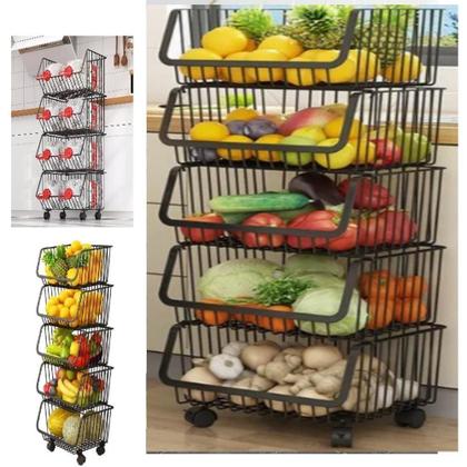 Imagem de Carrinho Multiuso Organizador 5 Prateleiras Fruteira Escritorio Sala Em Aço Auxiliar Brinquedos Preto