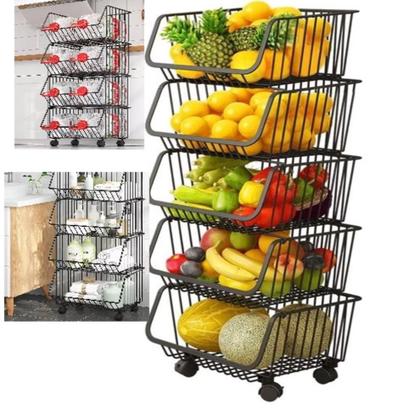 Imagem de Carrinho multiuso organizador 5 prateleiras fruteira escritorio sala em aço auxiliar brinquedos preto