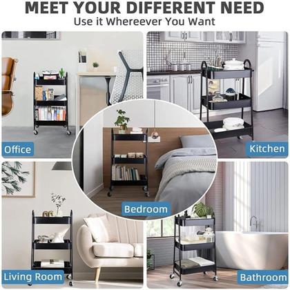 Imagem de Carrinho Multiuso Organizador Brinquedos Sala Cozinha Manicure 3 Prateleiras Auxiliar Em Aço Profissional Branco