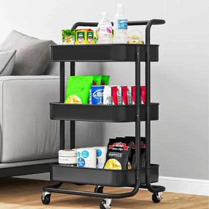 Imagem de Carrinho Multiuso Organizador Com 3 Prateleiras E Rodinhas Apoio Organizador Multiuso