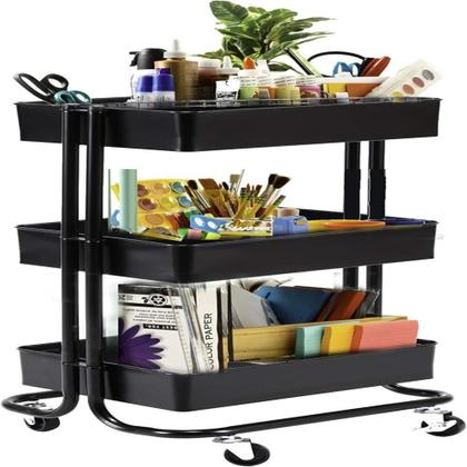 Imagem de Carrinho Multiuso Organizadora 3 Prateleiras Em Aço Preta Quarto Sala Brinquedos Salao Manicure