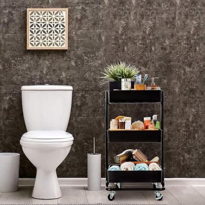 Imagem de Carrinho Multiuso Organizadora 3 Prateleiras Em Aço Preta Quarto Sala Brinquedos Salao Manicure Varanda