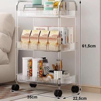 Imagem de Carrinho Organizador 3 Andares Prateleira Multiuso Acrílico