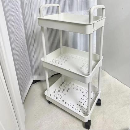 Imagem de Carrinho organizador 3 prateleiras andares rodinhas branco