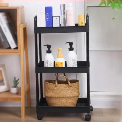 Imagem de Carrinho organizador 3 prateleiras multiuso auxiliar papelaria cozinha banheiro escritorio com gancho e rodinhas preto