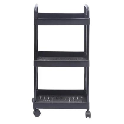 Imagem de Carrinho organizador 3 prateleiras multiuso auxiliar papelaria cozinha banheiro escritorio com gancho e rodinhas preto