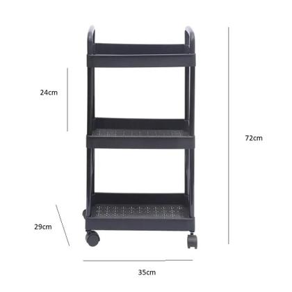 Imagem de Carrinho organizador 3 prateleiras multiuso auxiliar papelaria cozinha banheiro escritorio com gancho e rodinhas preto