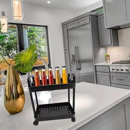 Imagem de Carrinho organizador 3 prateleiras multiuso auxiliar papelaria cozinha banheiro escritorio com gancho e rodinhas preto