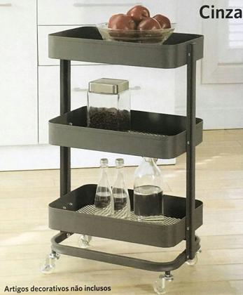 Imagem de Carrinho Organizador 3 Prateleiras Multiuso com Rodas