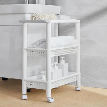Imagem de Carrinho Organizador 3 Prateleiras Rack Multiuso Varanda Banheiro Brinquedos Quarto Estante Branco