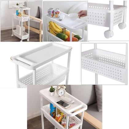 Imagem de Carrinho Organizador 3 Prateleiras Rack Multiuso Varanda Banheiro Brinquedos Quarto Estante Branco