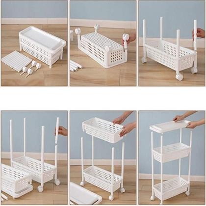 Imagem de Carrinho organizador 3 prateleiras rack multiuso varanda banheiro brinquedos quarto estante branco