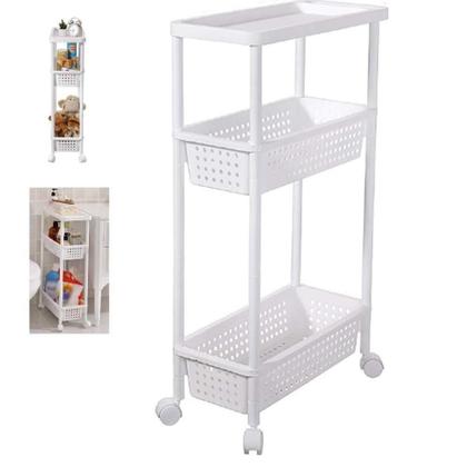 Imagem de Carrinho organizador 3 prateleiras rack multiuso varanda banheiro brinquedos quarto estante branco