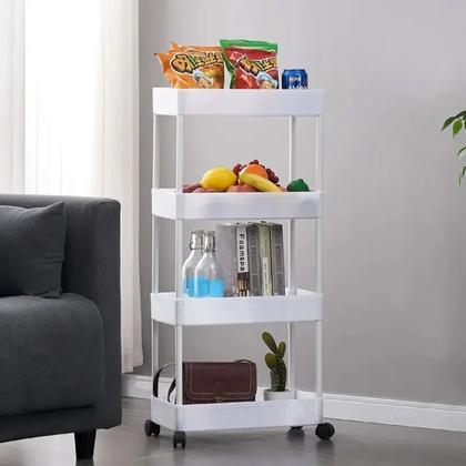Imagem de Carrinho Organizador 4 Andares Lavanderia Cozinha Escritorio Quarto Banheiro Prateleira Porta Objetos Rodinhas Multiuso