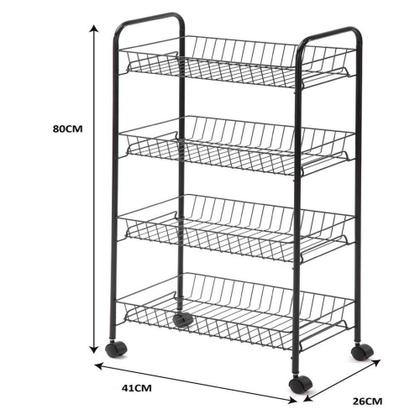 Imagem de Carrinho organizador 4 prateleiras desmontavel multiuso fruteira aco escritorio sala auxiliar brinquedos banheiro