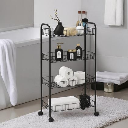 Imagem de Carrinho organizador 4 prateleiras desmontavel multiuso fruteira aco escritorio sala auxiliar brinquedos banheiro