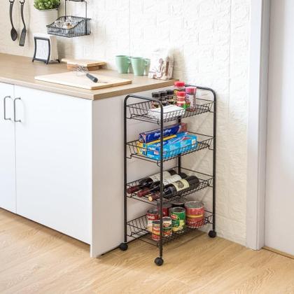 Imagem de Carrinho organizador 4 prateleiras desmontavel multiuso fruteira aco escritorio sala auxiliar brinquedos banheiro
