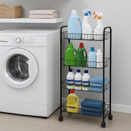 Imagem de Carrinho organizador 4 prateleiras desmontavel multiuso fruteira aco escritorio sala auxiliar brinquedos banheiro