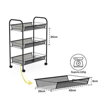 Imagem de Carrinho Organizador Com Roda Fruteira 3 Cestas Chão Cozinha