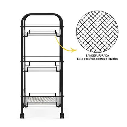Imagem de Carrinho Organizador Com Roda Fruteira 3 Cestas Chão Cozinha
