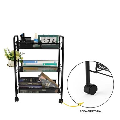 Imagem de Carrinho Organizador Com Roda Fruteira 3 Cestas Chão Cozinha