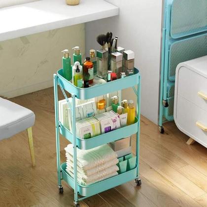 Imagem de Carrinho organizador dobrável com rodinhas 3 cestos vazados em aço verde