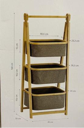 Imagem de Carrinho Organizador Madeira 3 Cestos Em Tecido 108x33x45cm
