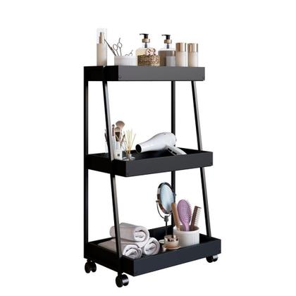 Imagem de Carrinho Organizador Multiuso 03 Prateleiras P1032 Preto Pp Milani Store Preto