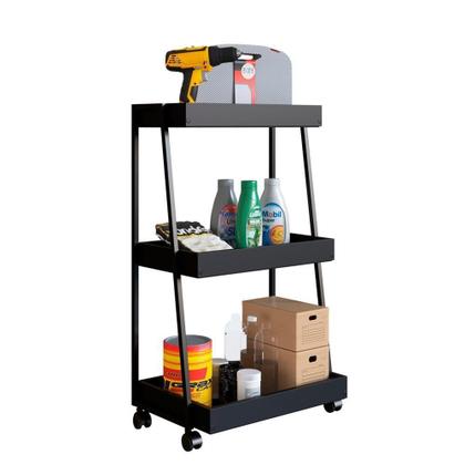 Imagem de Carrinho Organizador Multiuso 03 Prateleiras P1032 Preto Pp Milani Store Preto