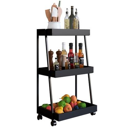 Imagem de Carrinho Organizador Multiuso 03 Prateleiras P1032 Preto Pp Milani Store Preto