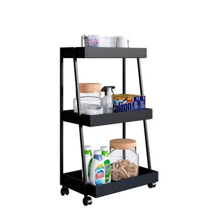 Imagem de Carrinho Organizador Multiuso 03 Prateleiras P1032 Preto Pp Milani Store Preto