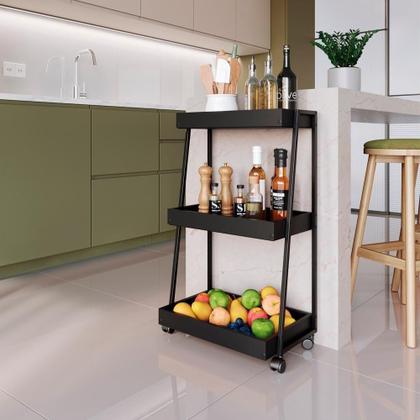Imagem de Carrinho Organizador Multiuso 03 Prateleiras P1032 Preto Pp Milani Store Preto