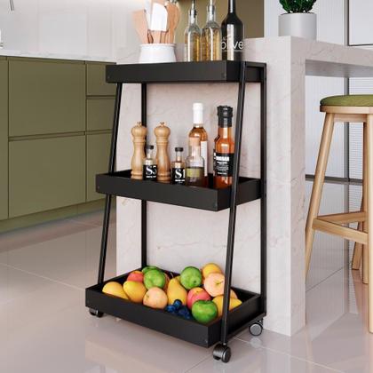 Imagem de Carrinho Organizador Multiuso 03 Prateleiras P1032 Preto Pp Milani Store Preto