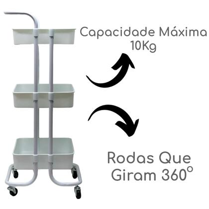 Imagem de Carrinho Organizador Multiuso 3 Andares Prateleiras Com Rodinhas Laterais Em Aço