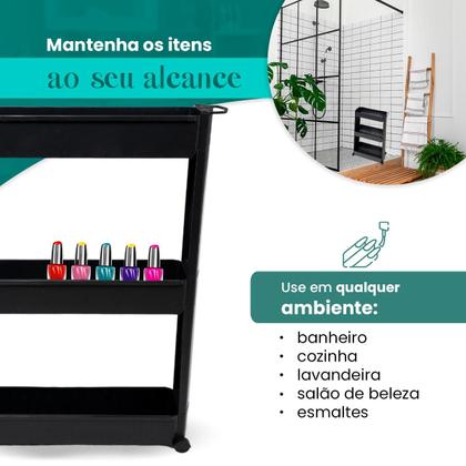 Imagem de Carrinho Organizador Multiuso 3 Prateleiras Branco com Rodas