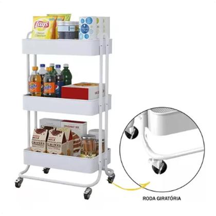 Imagem de Carrinho Organizador Multiuso 3 Prateleiras Branco Com Rodas