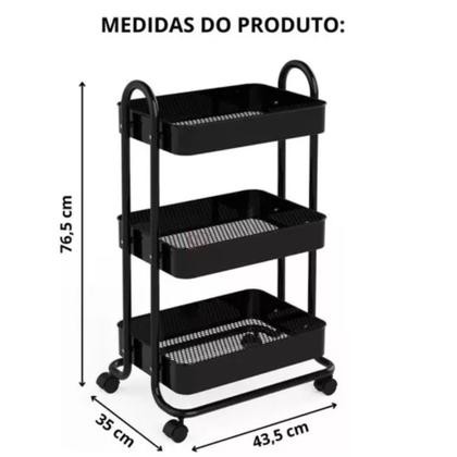 Imagem de Carrinho Organizador Multiuso 3 Prateleiras com  Rodinhas 